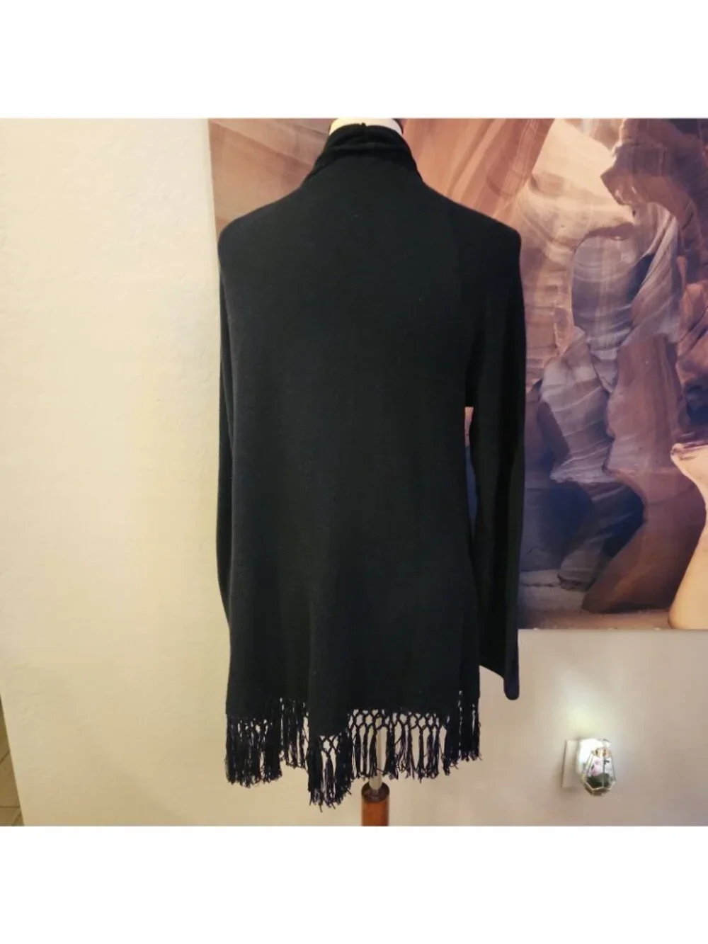 lilly pulitzer Tatum Long Fringe Hem Cardigan Sweater XL Black Cotton Blend